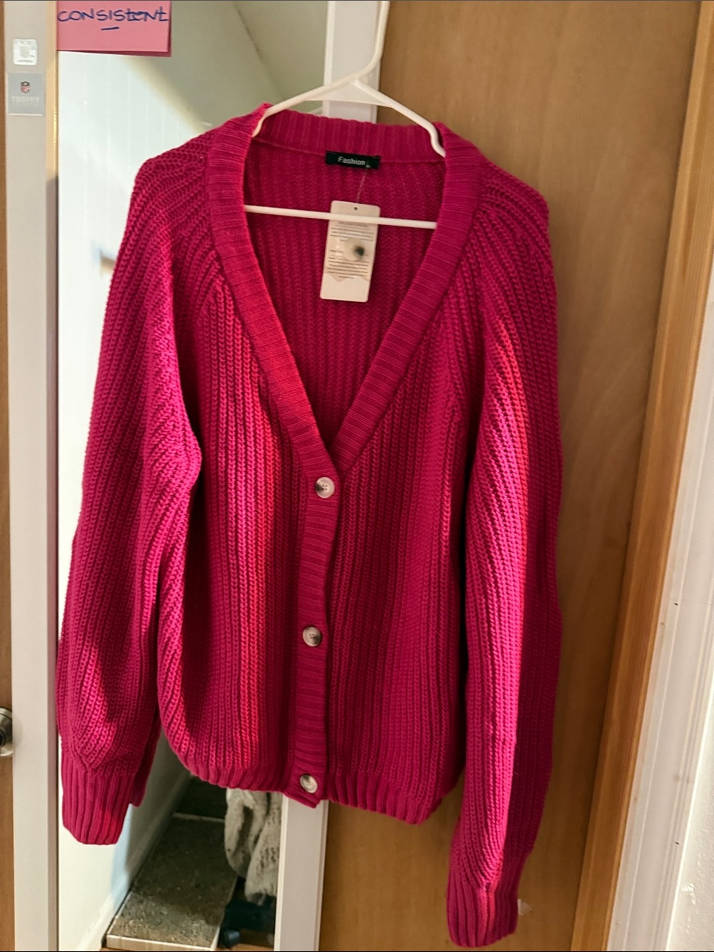 Button-Front Ribbed Cardigan in Bright Pink